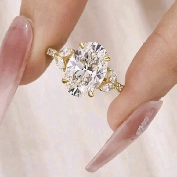 Maxine 3.5 Carat Oval Cut Cubic Zirconia Gold Plated 925 Engagement Ring, 4.5 - Picture 3 of 12